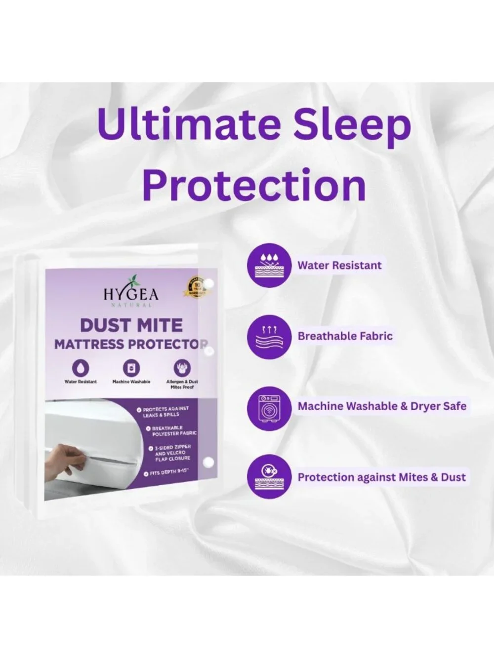 King Size Dust Mite & Allergen Mattress Protector | Zippered, Waterproof